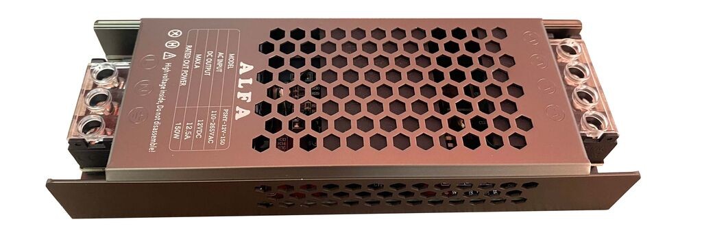 Alfa Electric Напојување 12V 12.5A 150W сиво перфорирано куќиште – ЛЕД драјвер Alfa Electric