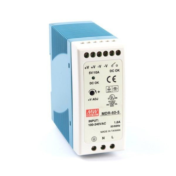 Alfa Electric Индустриско напојување 5V 10A 60W за DIN шина Mean Well