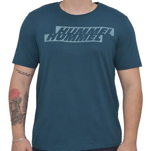 Машка маица Hummel со Hmlgraphic Displaced Logo, темно сина