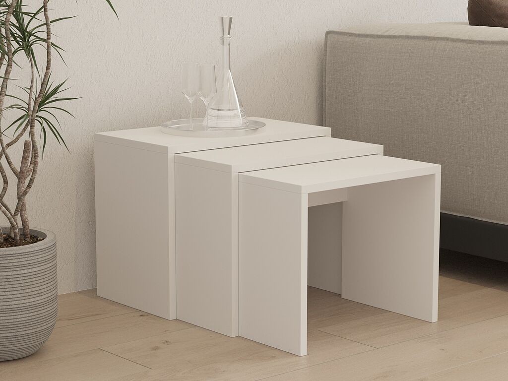 Комплет скандинавски масички за кафе Hanah Home Grops, 50x40x29,6 см, 3 парчиња, бела