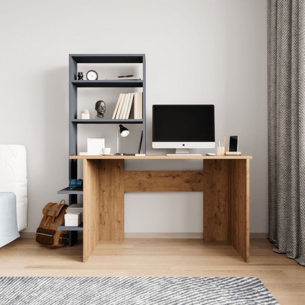 Hanah Home сет полица и биро Аден, даб-антрацит