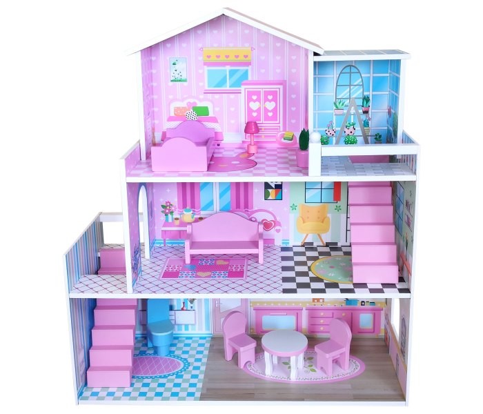 Free play Дрвена куќичка за кукли со мебел