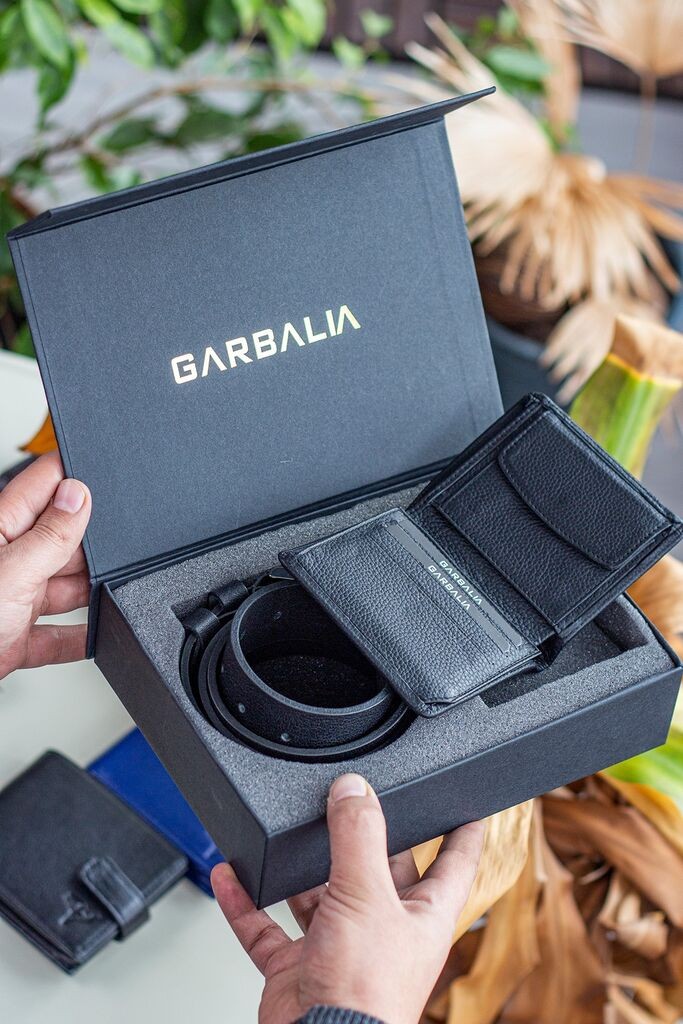 Комплет ремен и паричник MyValice за мажи од Далас, црн