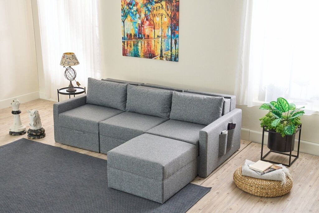 Аголна гарнитура на расклопување Atelier del Sofa Saros, 230x72x110 см, сива