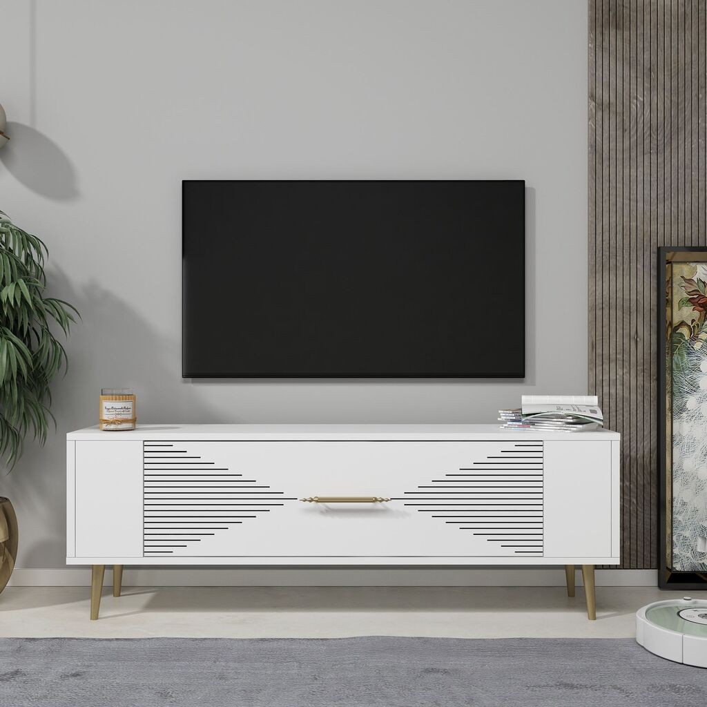 Комода Hanah Home TV Retrol1, 120x48.2x26.4 cm, бело-златна боја