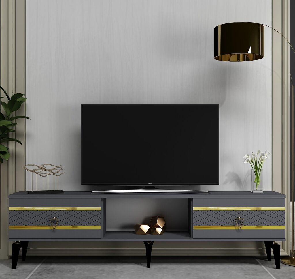 Комода за телевизор Hanah Home од пелин, 150x44,6x29,6 см, антрацит-златна