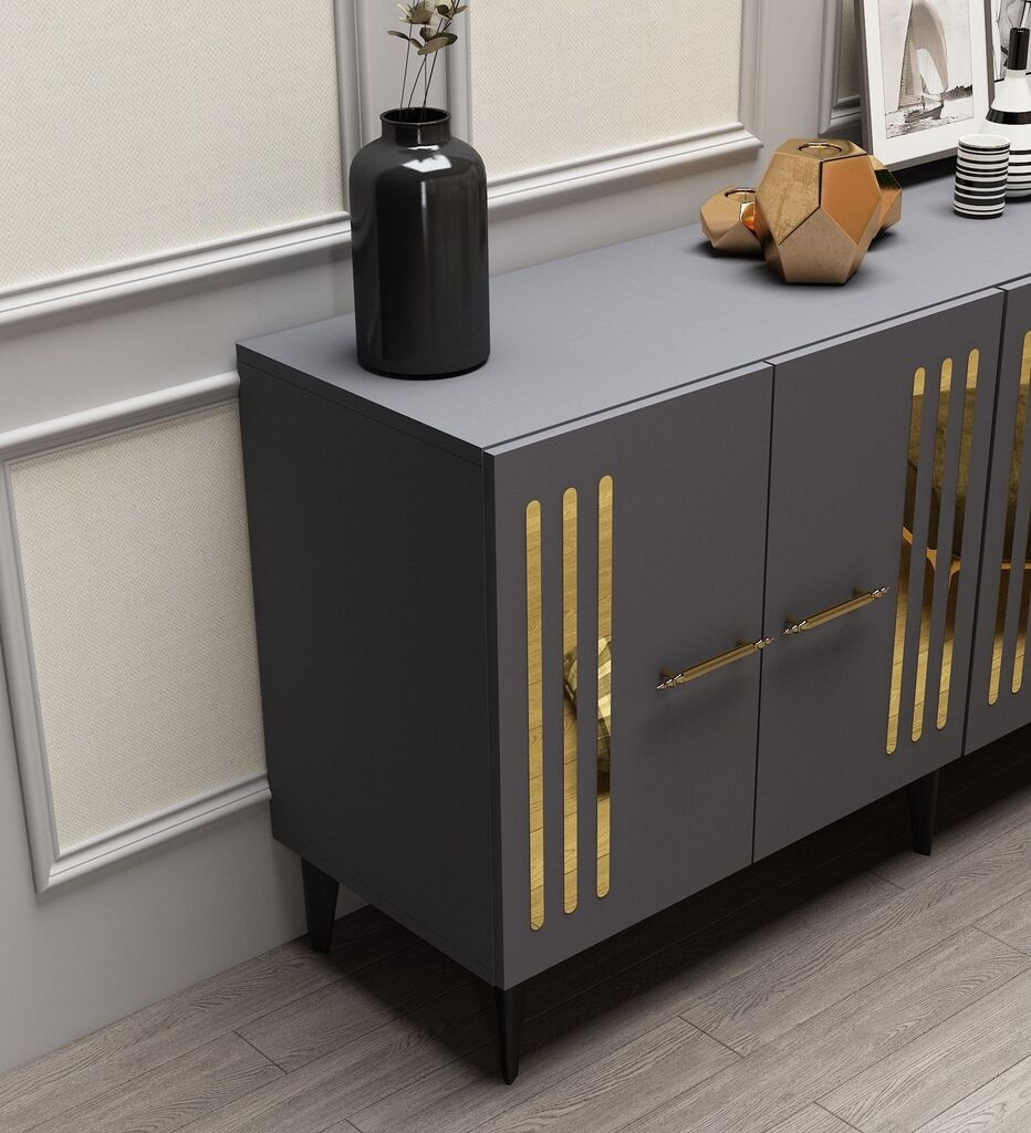 Hanah Home Console Junes, 150x79x40 см, антрацит-златна боја