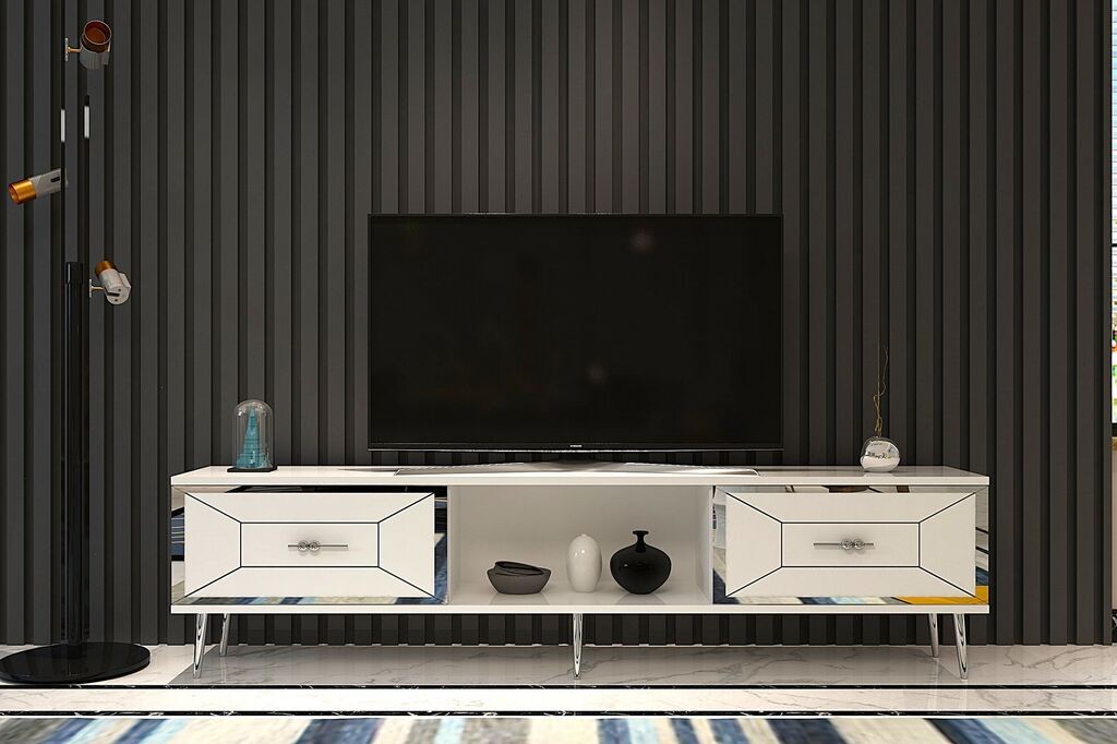 Комода за телевизор Hanah Home Arno, 150x40.6x29.6 см, бела-сребрена