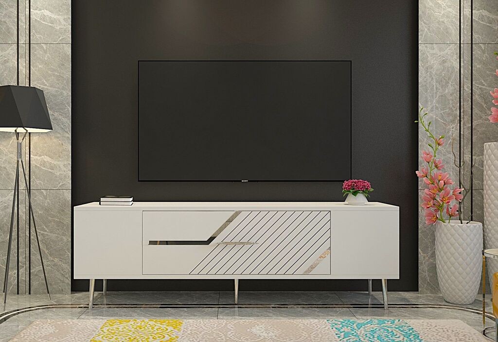 Hanah Home TV кабинет Деколп5, 150x48,2x29,6 см, бела-сребрена