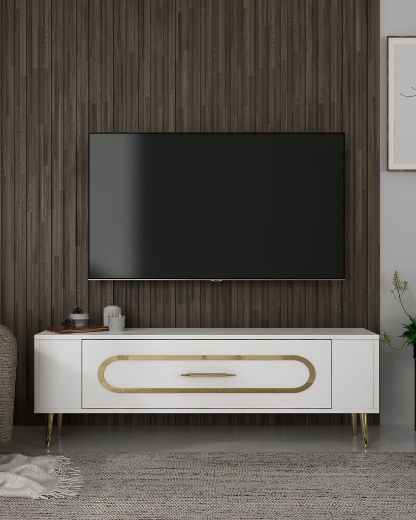 Комода Hanah Home TV Retrop3, 120x48.2x26.4 см, бело-златна боја