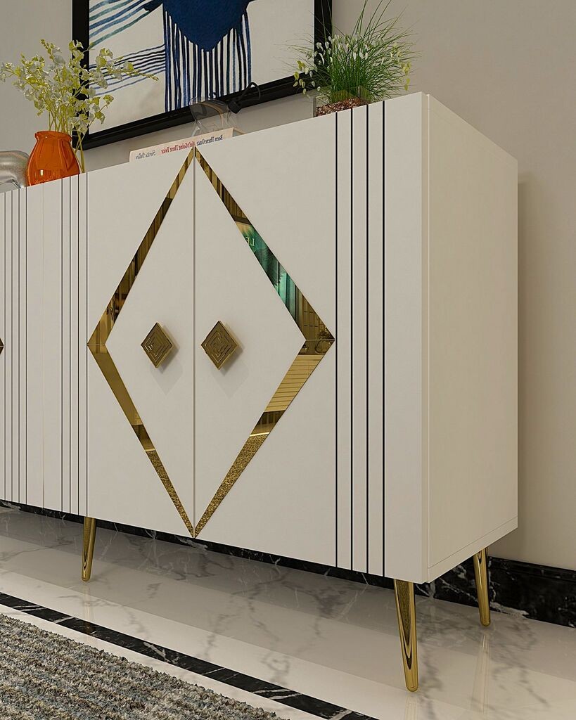 Hanah Home Console Domino KB150, 150x75x35 см, бело-златна боја