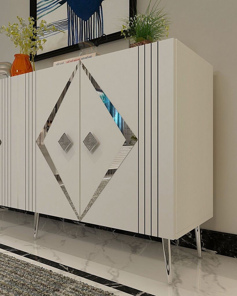 Hanah Home Console Domino KB150, 150x75x35 см, бело-сребрена боја