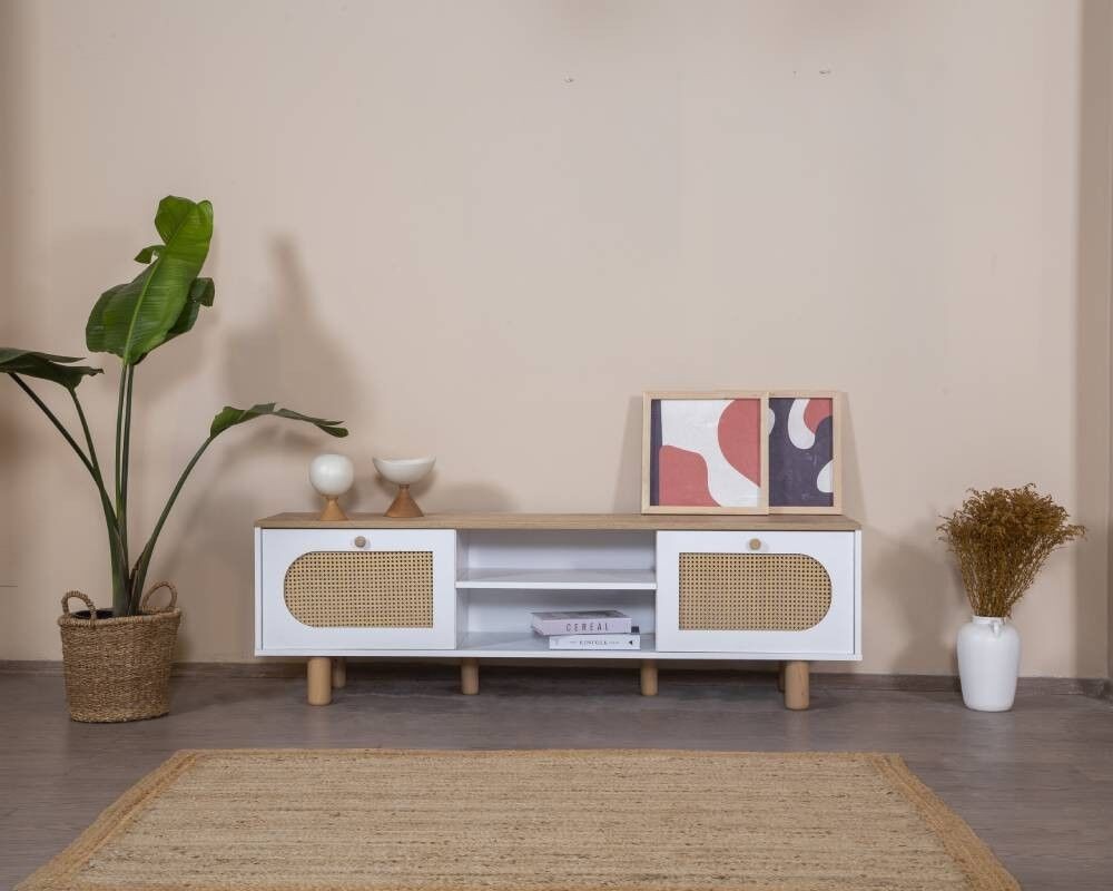 Комода за ТВ Hanah Home, боемска, 55x180x41 см, бела-даб