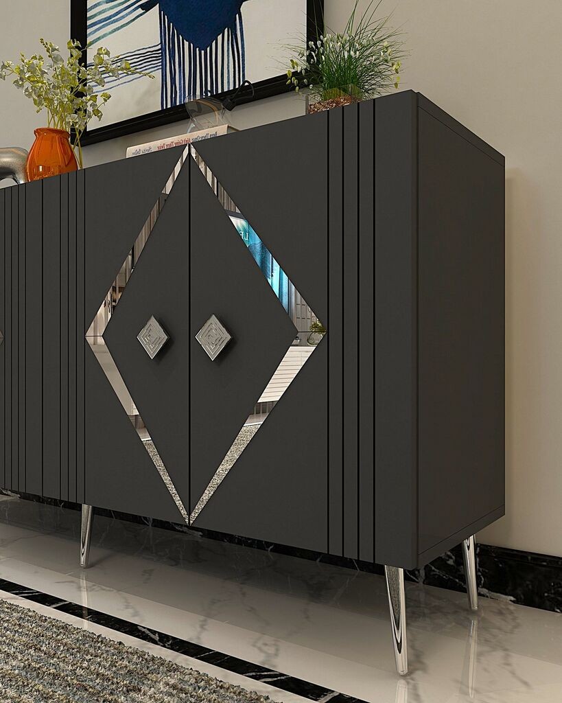 Hanah Home Console Domino KB150, 150x75x35 см, антрацит-сребрена боја