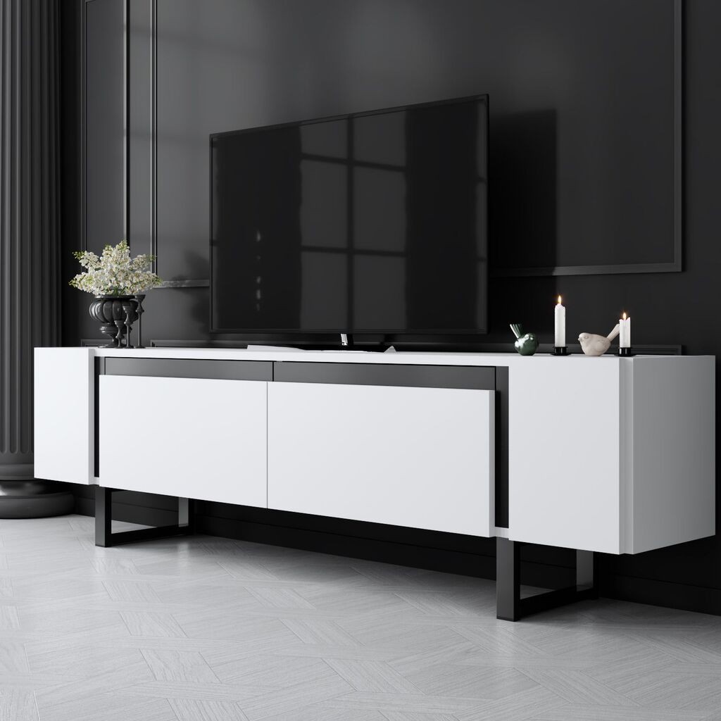 Комода за телевизор Hanah Home Yildiz, 180x50x30 см, бела-црна