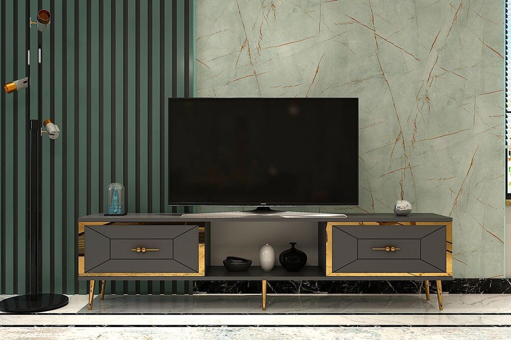 Комода за телевизор Hanah Home Arno, 150x40.6x29.6 cm, антрацит-златни бои