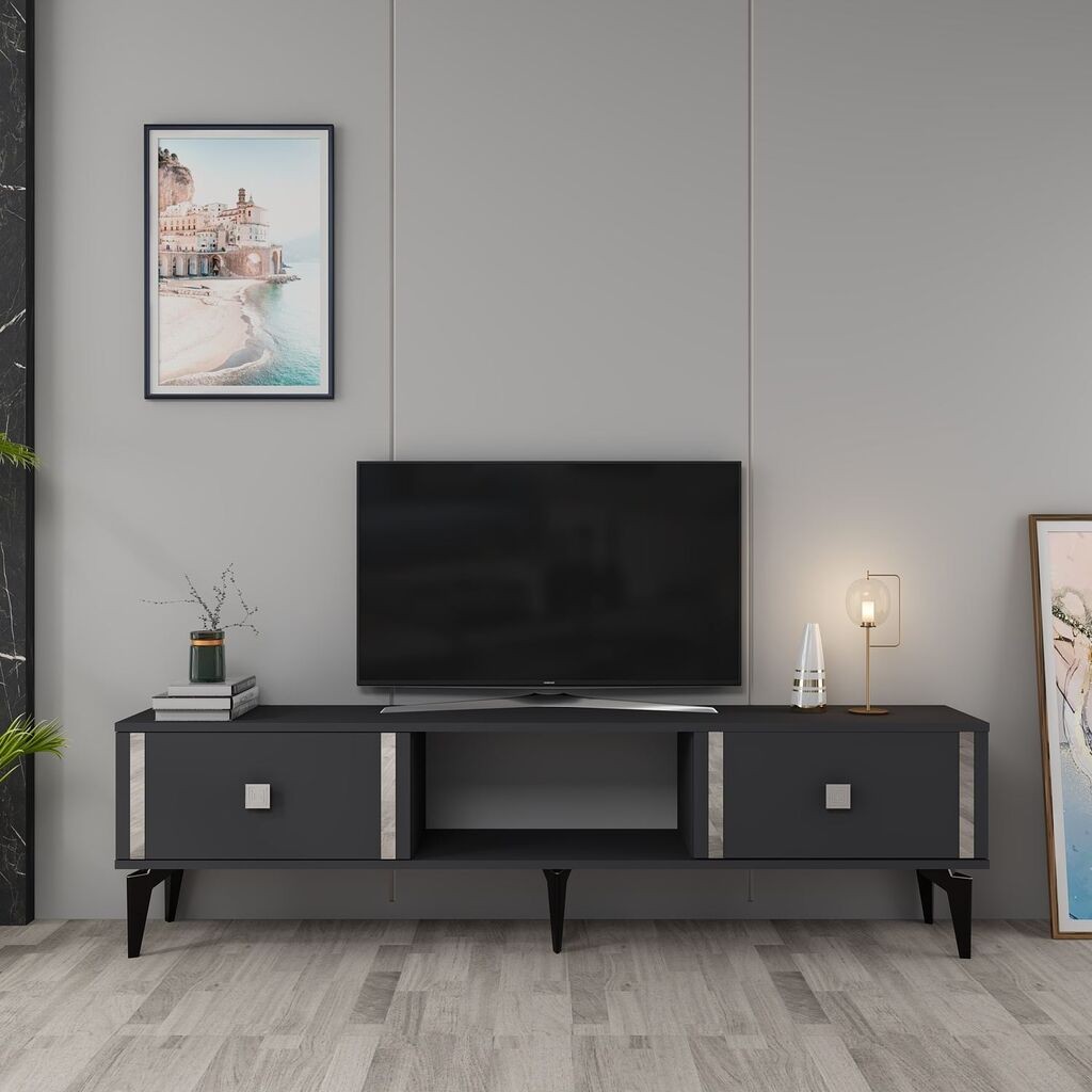 Комода за телевизор Hanah Home Doruk, 150x44.6x29.6 cm, антрацит-сребрени бои