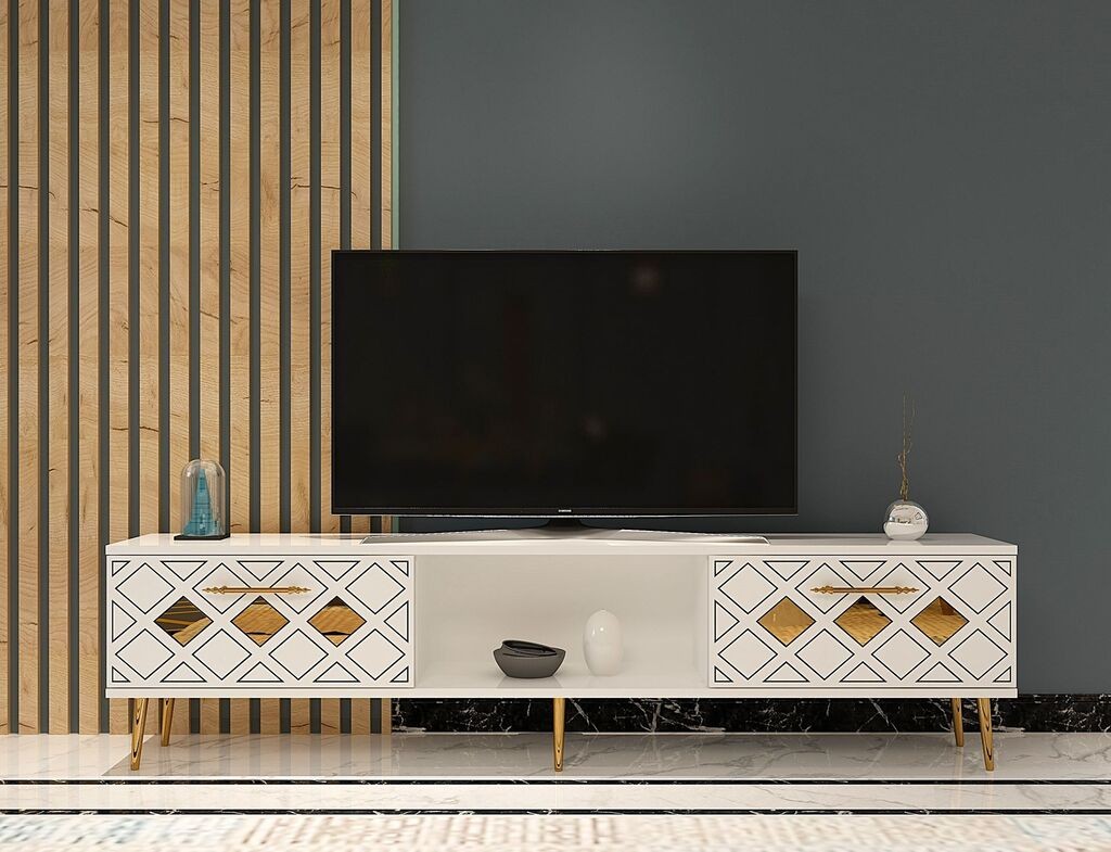 Кабинет за ТВ Hanah Home со купола, 150x40.6x29.6 см, бело-златна боја