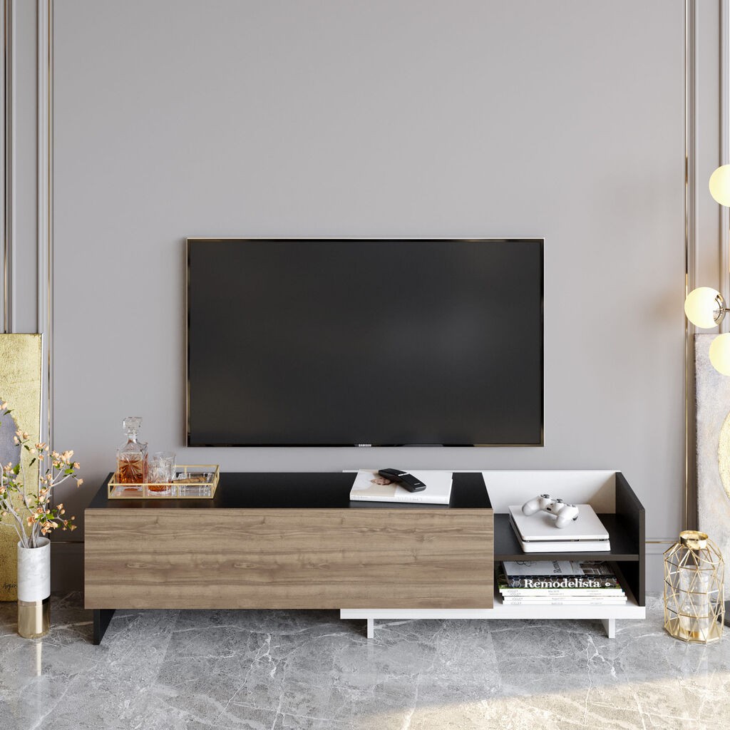 Hanah Home TV Комода Parion, 165x41x35 см, бела-црна-оревова
