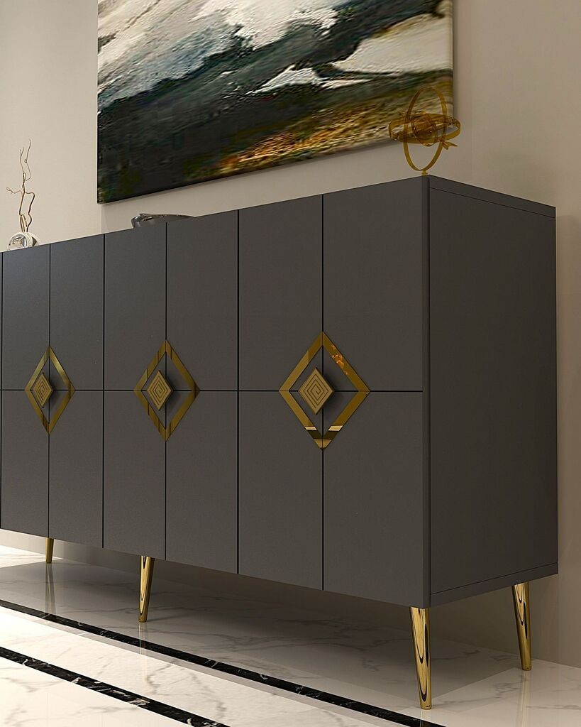 Hanah Home Console Robber KB150, 150x75x35 см, антрацит-златна боја