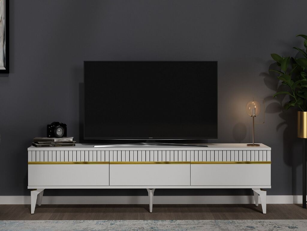 Комода за домашен телевизор Hanah Defne, 180x44.6x29.6 cm, бело-златна боја
