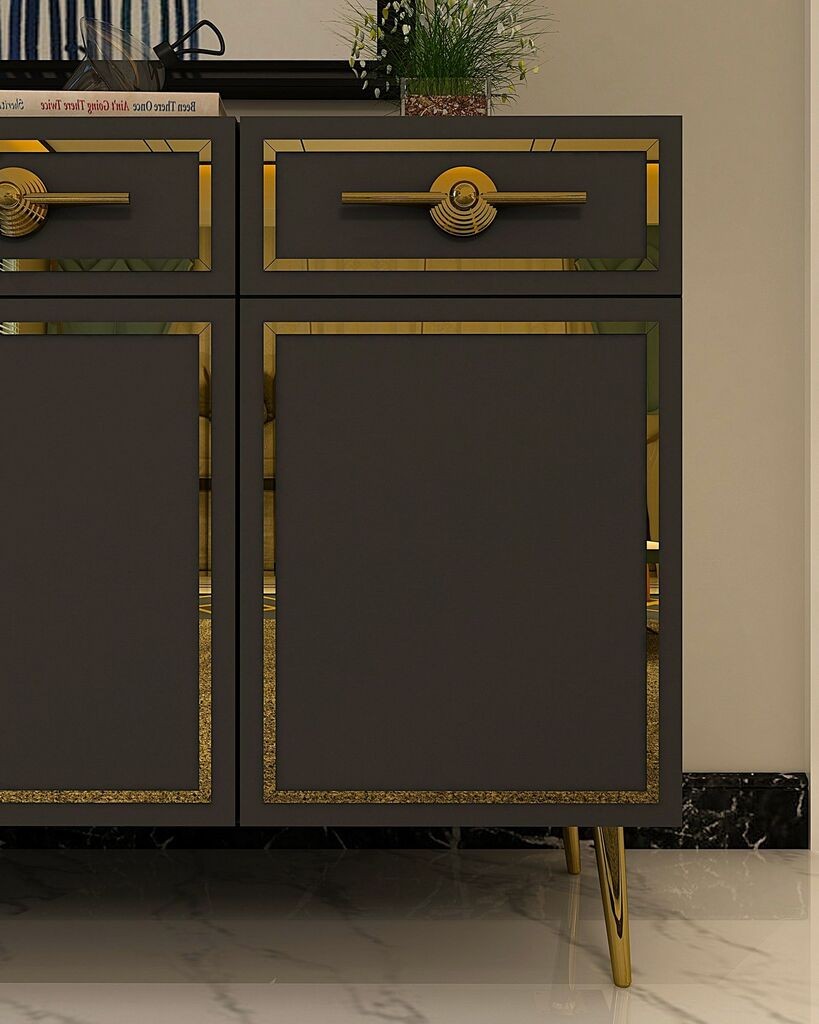 Hanah Home Console Belly KB150, 150x75x35 см, антрацит-златна боја