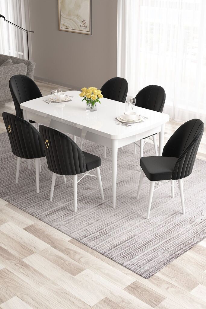 Hanah Home Set Трпезариска маса и 6 столчиња Розова, црна и бела