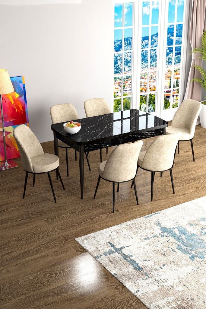 Hanah Home Set Трпезариска маса и 6 столчиња Han, крем-црна
