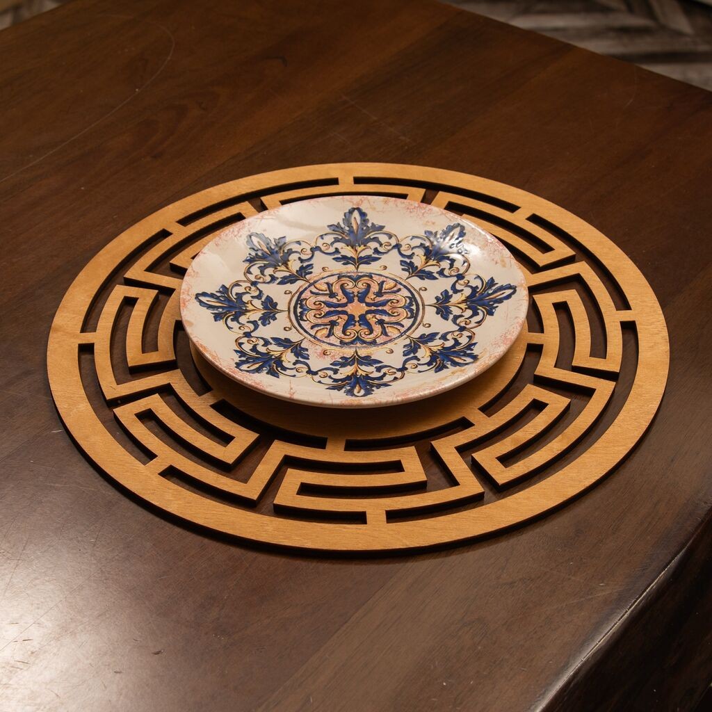 Комплет подметачи за јадење Хермија Лавиринт, дрвен, 4 парчиња, окер