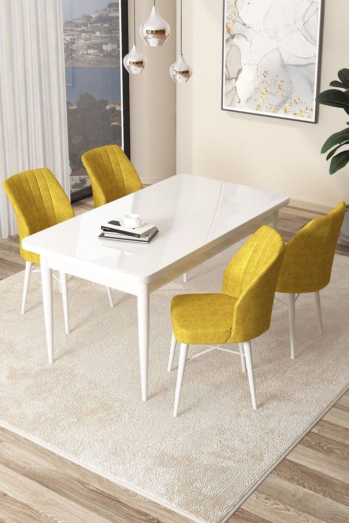 Hanah Home Set Трпезариска маса и 4 столчиња Arp, жолта и бела