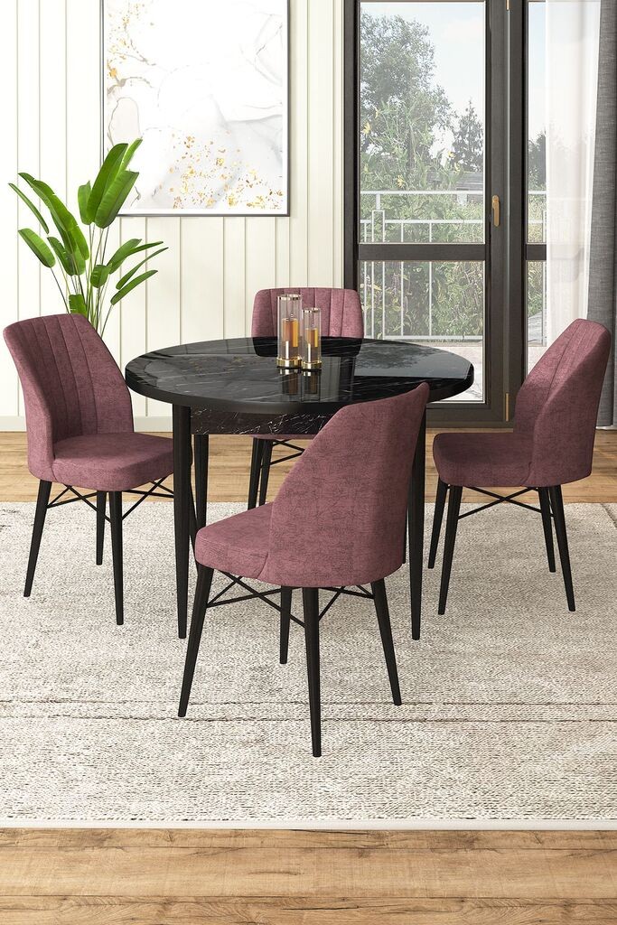 Hanah Home Set Трпезариска маса и 4 столчиња, валкано розова