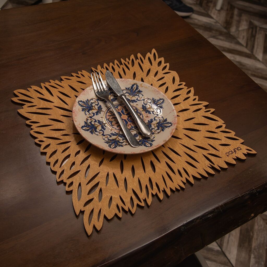 Комплет подметачи за маса Hermia Pointy, 36x36 см, дрвен, 6 парчиња, окер