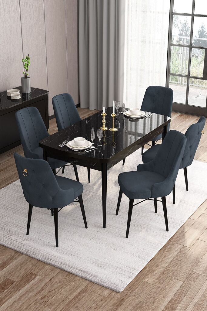 Трпезариска маса Hanah Home Set со 6 столчиња, антрацит-црна