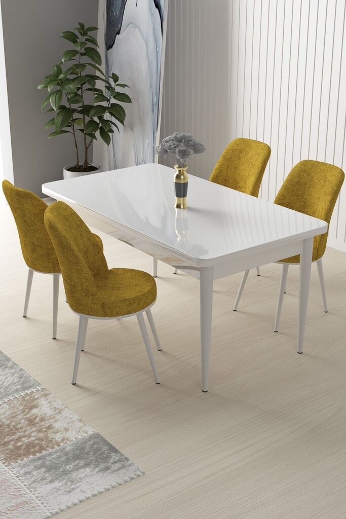 Hanah Home Set Трпезариска маса и 4 столчиња Nile, жолта и бела