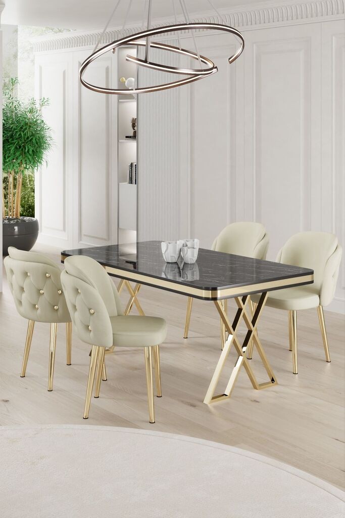 Hanah Home Set Трпезариска маса и 4 столчиња Ригел, крем-бела