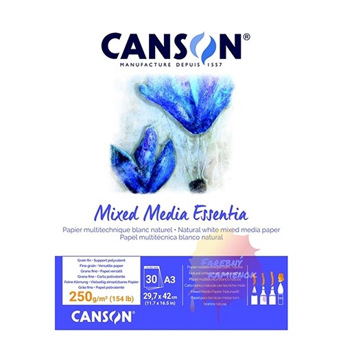 CANSON Блок, За Скицирање,А3, 250 гр, 30 Листа, MIXED MEDIA ESSENTIA, 31414P001