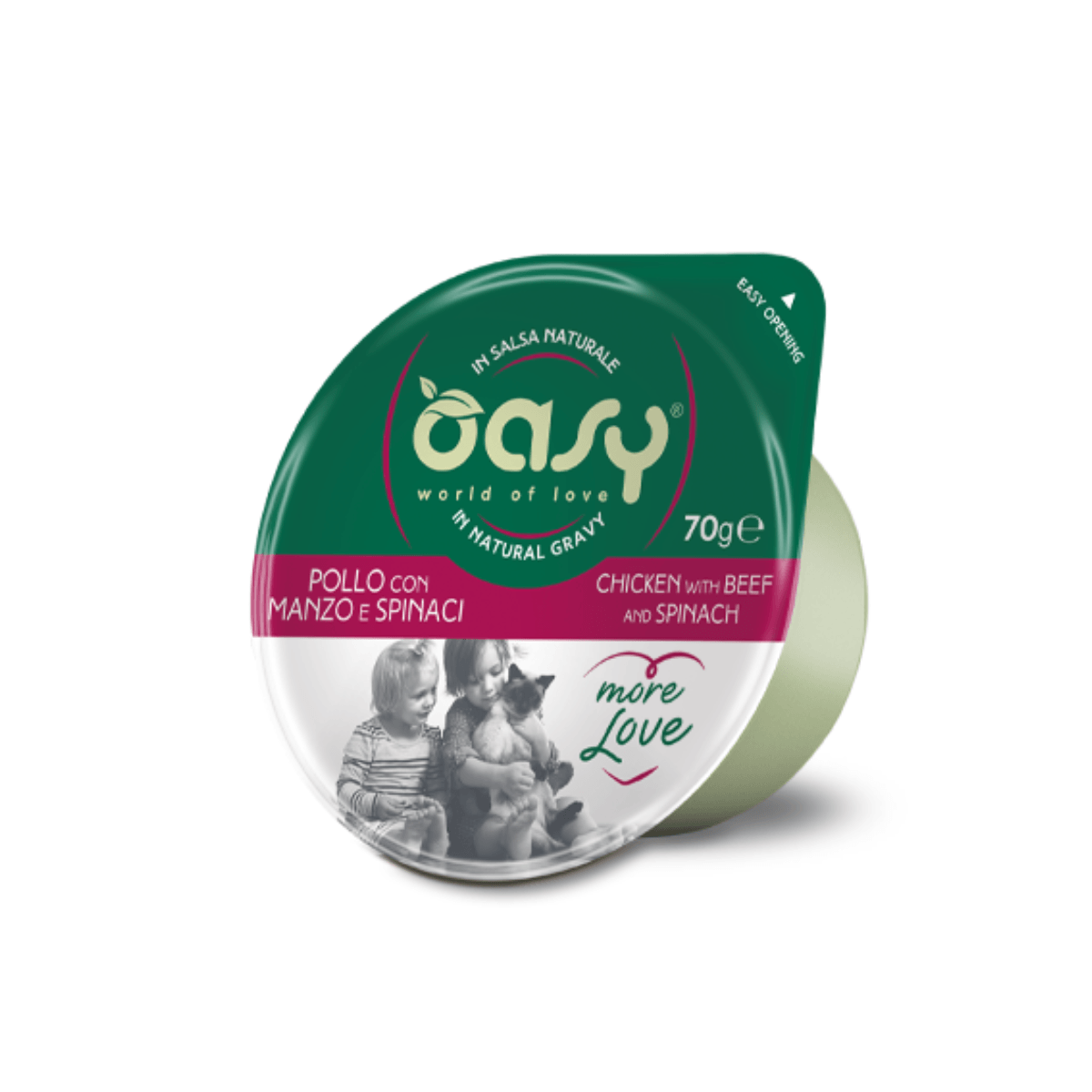 Oasy More Love Влажна Храна За Мачка Со Парчиња Пилешко, Говедско И Спанаќ