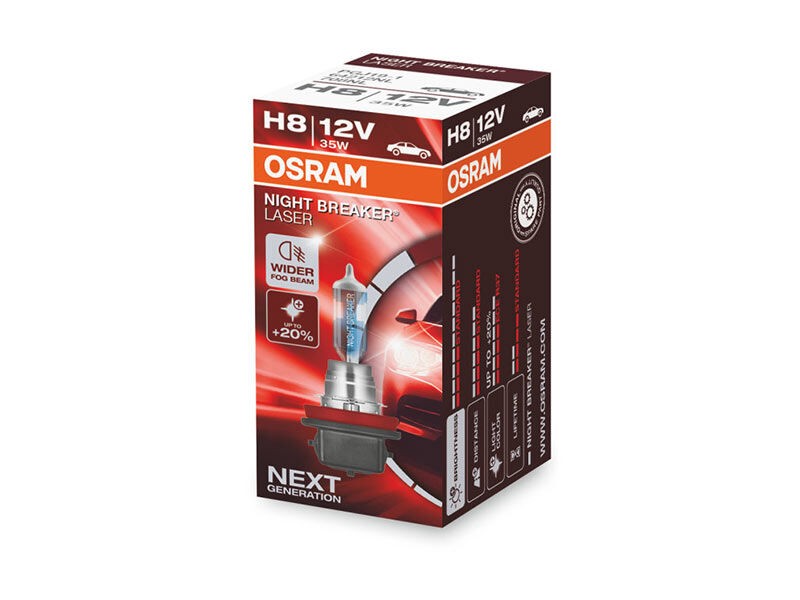 OSRAM Халогенска сијалица Osram H8 Night Breaker Laser +150% 12V, 35W, PGJ19-1, 800lm, 1 бр. во кутија