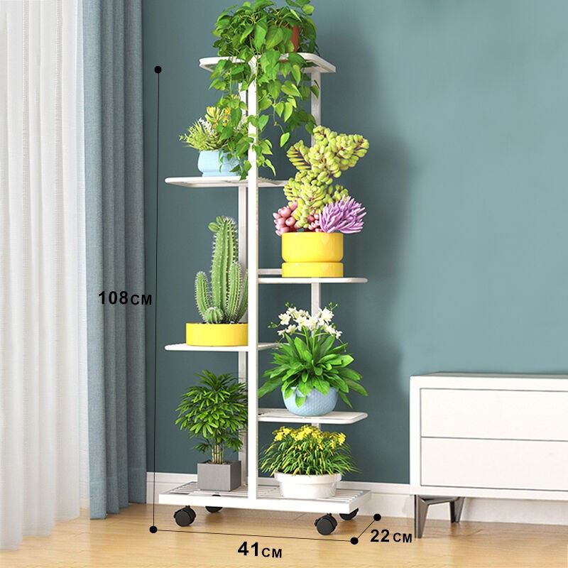 Home idea Метална Сталажa за Цвеќе Со Тркалца за 7 Саксии(Бела)