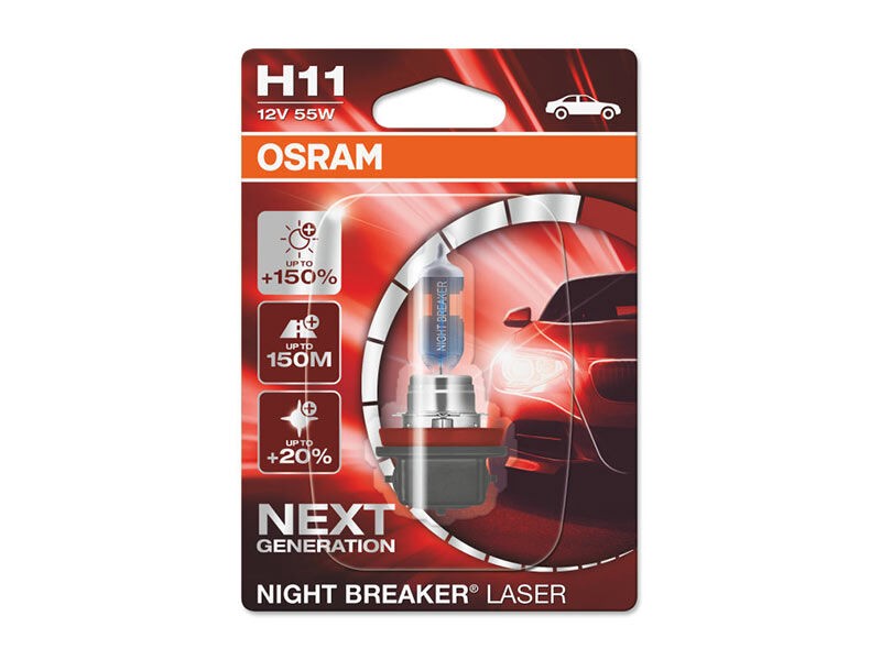 OSRAM Халогенска сијалица Osram H11 Night Breaker Laser +150% 12V, 55W, PGJ19-2, 1350lm, 1 бр. во блистер