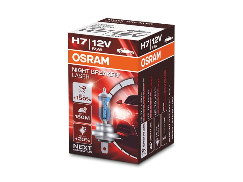 OSRAM Халогенска сијалица Osram H7 Night Breaker Laser +150% 12V, 55W, PX26D, 1500lm, 1 бр. во кутија