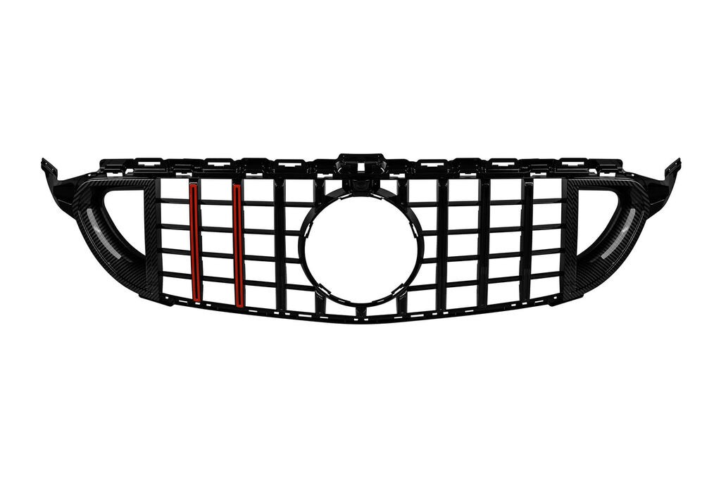 AUTOLUX Карбонска решетка тип Brabus со црвени линии за Mercedes C класа W205, S205 2014-2021