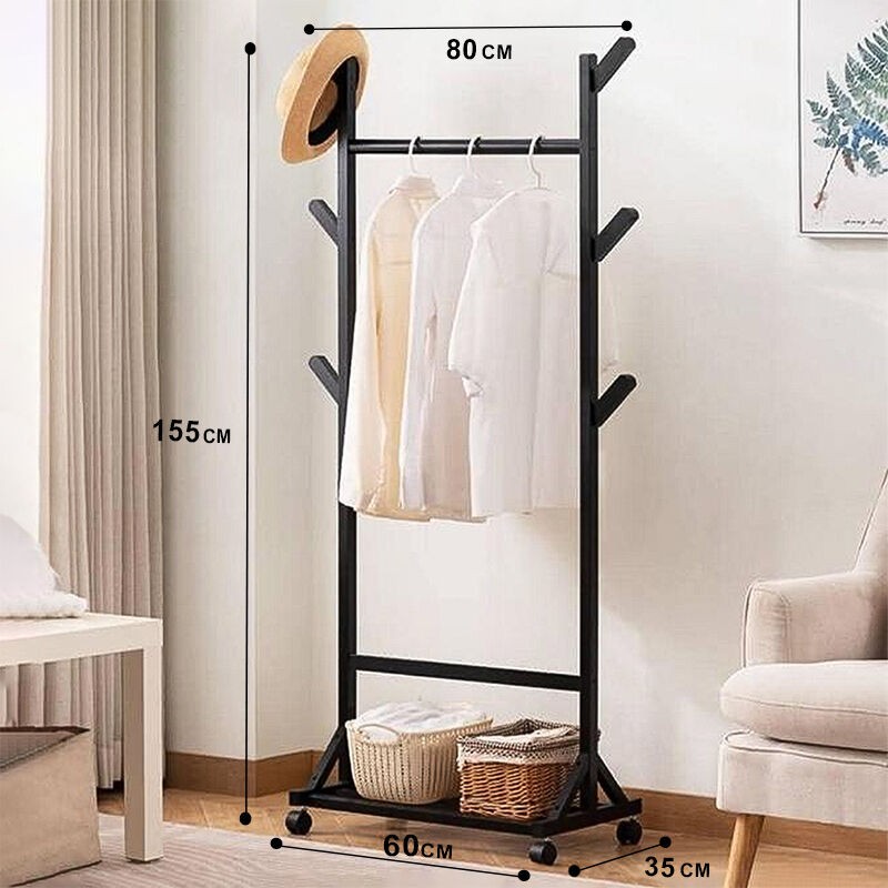 Home idea Подвижен Штендер за Алишта (Црн)- Изработен од Бамбусово Дрво