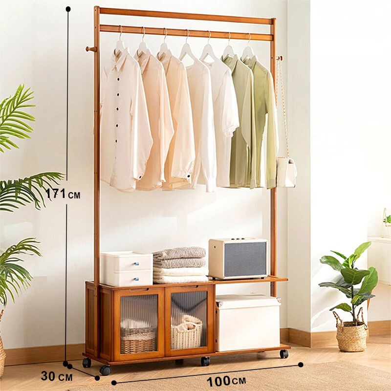 Home idea Дводелен Подвижен Штендер за Алишта-Од Бамбусово Дрво