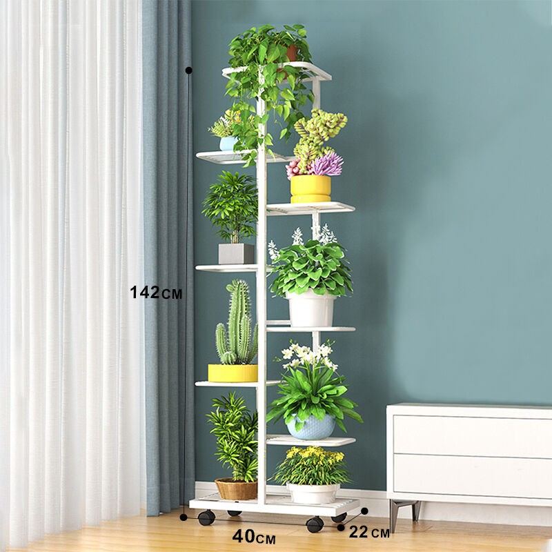 Home idea Метална Сталажa за Цвеќе Со Тркалца за 9 Саксии(Бела)