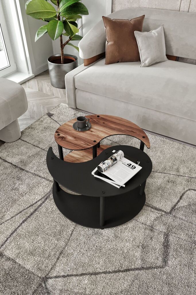 Hanah Home Комплет клуб маси Yi Yang2L 70, 2 парчиња, кафеава