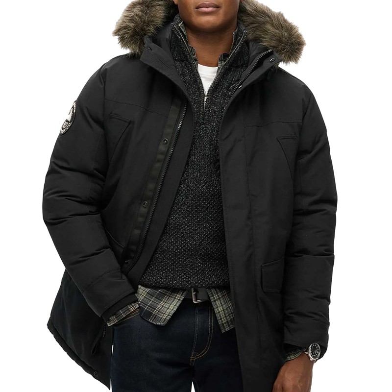 SUPERDRY Машка јакна Everest faux fur, Црна