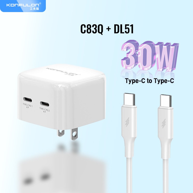 KONFULON Полнач за телефон C83Q Type-C Dual 30W Fast with Type C Cable