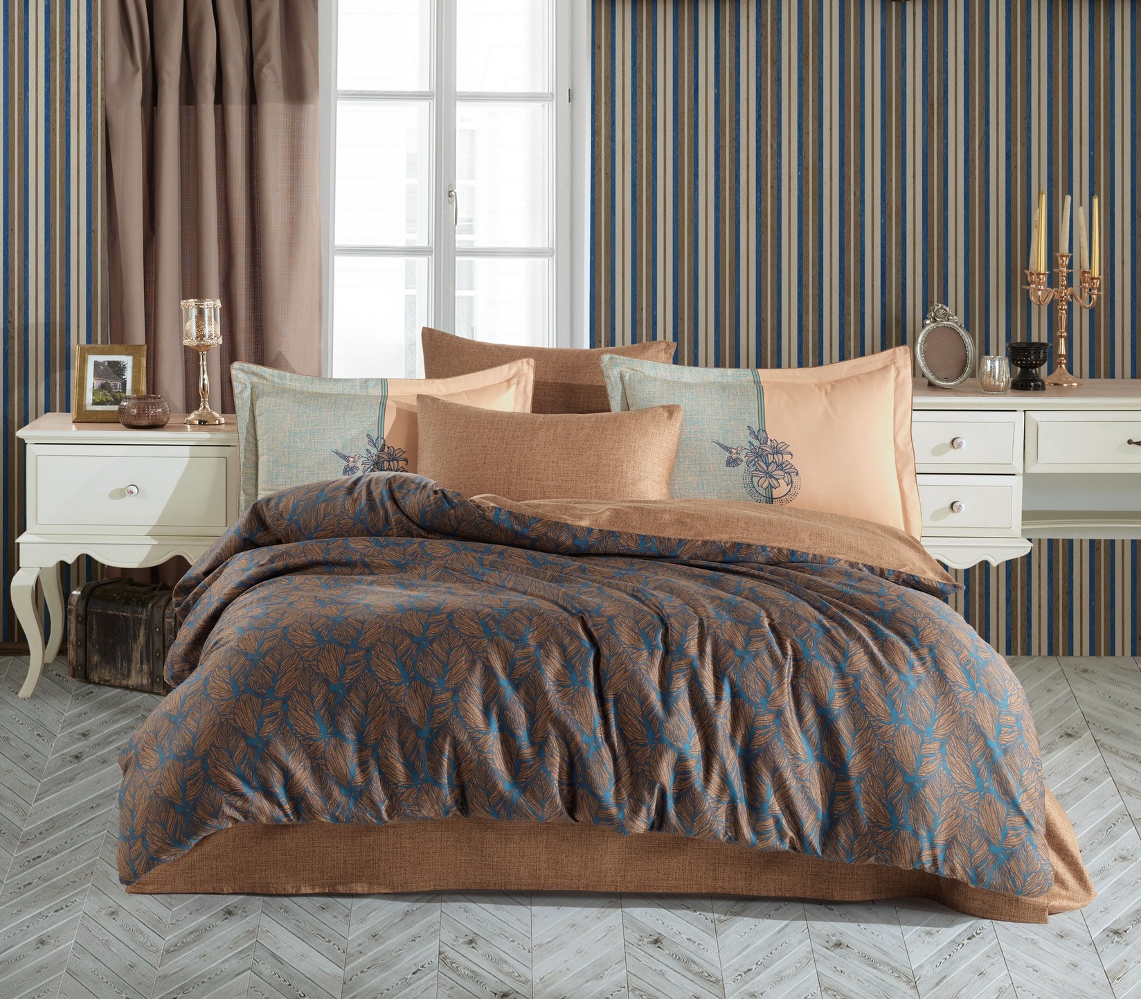 Комплет постелнина L'essentiel Maison Lotus, 200x220 см, кафеаво-сина