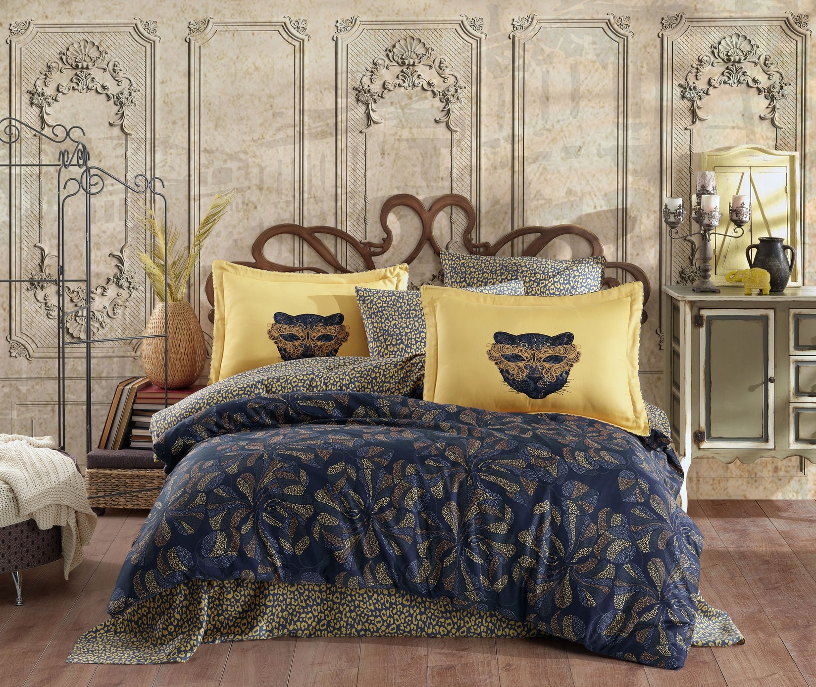 Комплет постелнина L'essentiel Maison Caprice, 200x220 см, жолта-темно сина